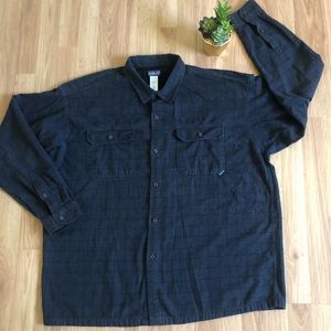 Patagonia Fjord Flannel Plaid Long Sleeve Button Up Shirt Gray/Black